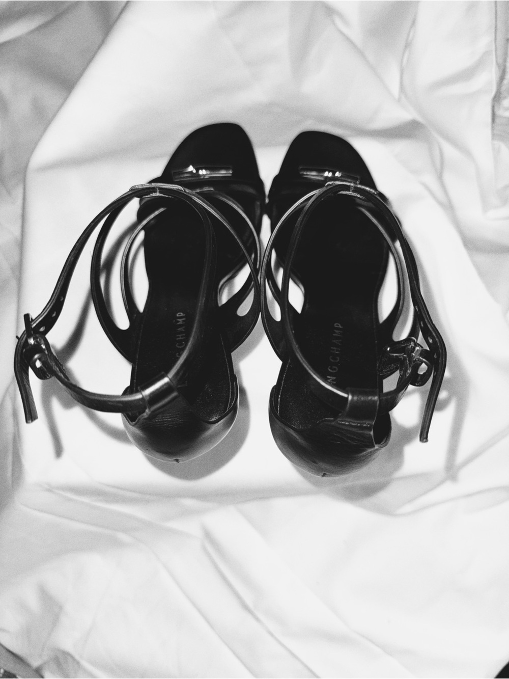Longchamp Black Strappy Ankle-Heel Sandals